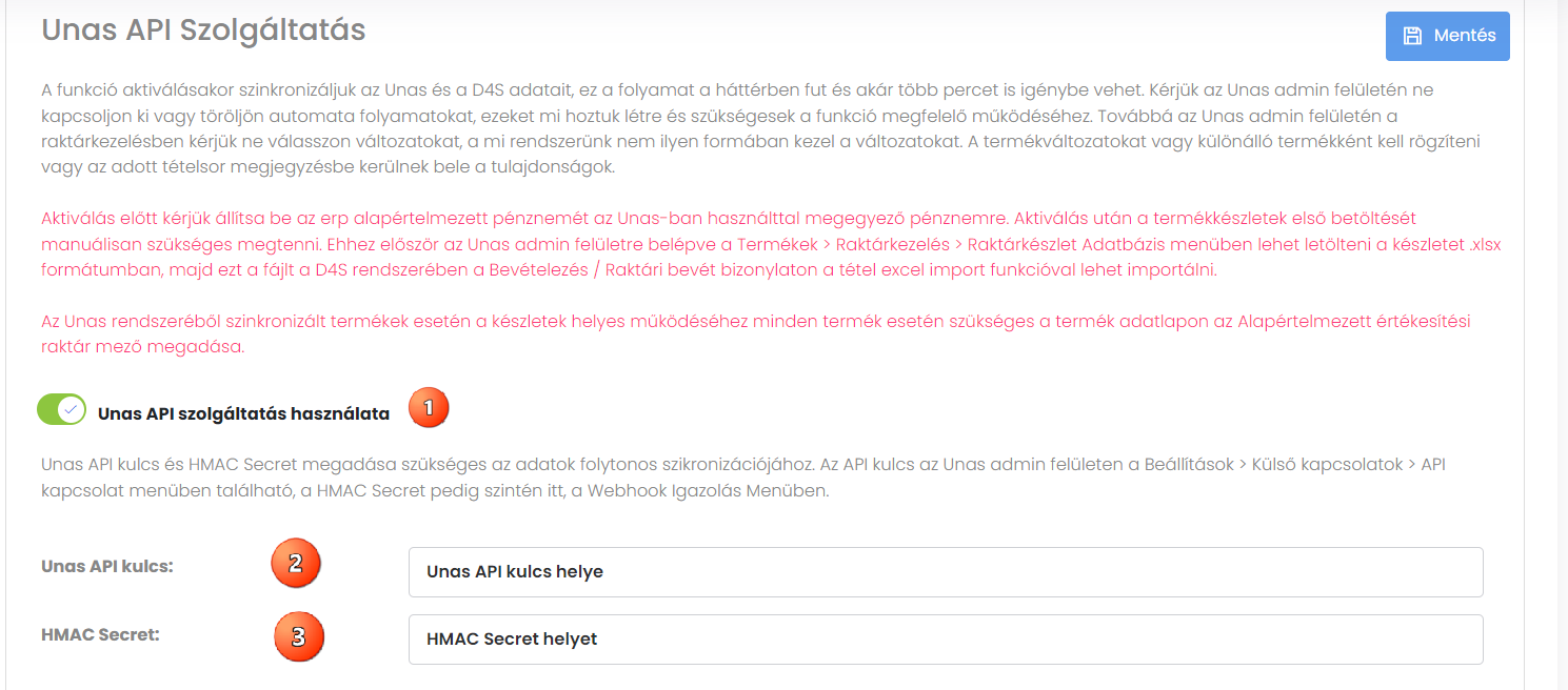 D4S UNAS API beállítása