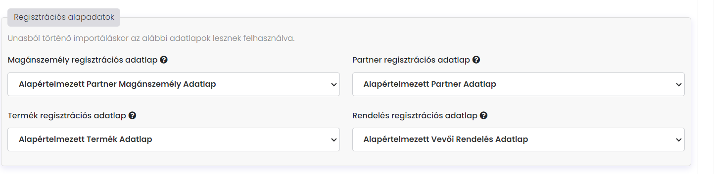 UNAS adatlap választó